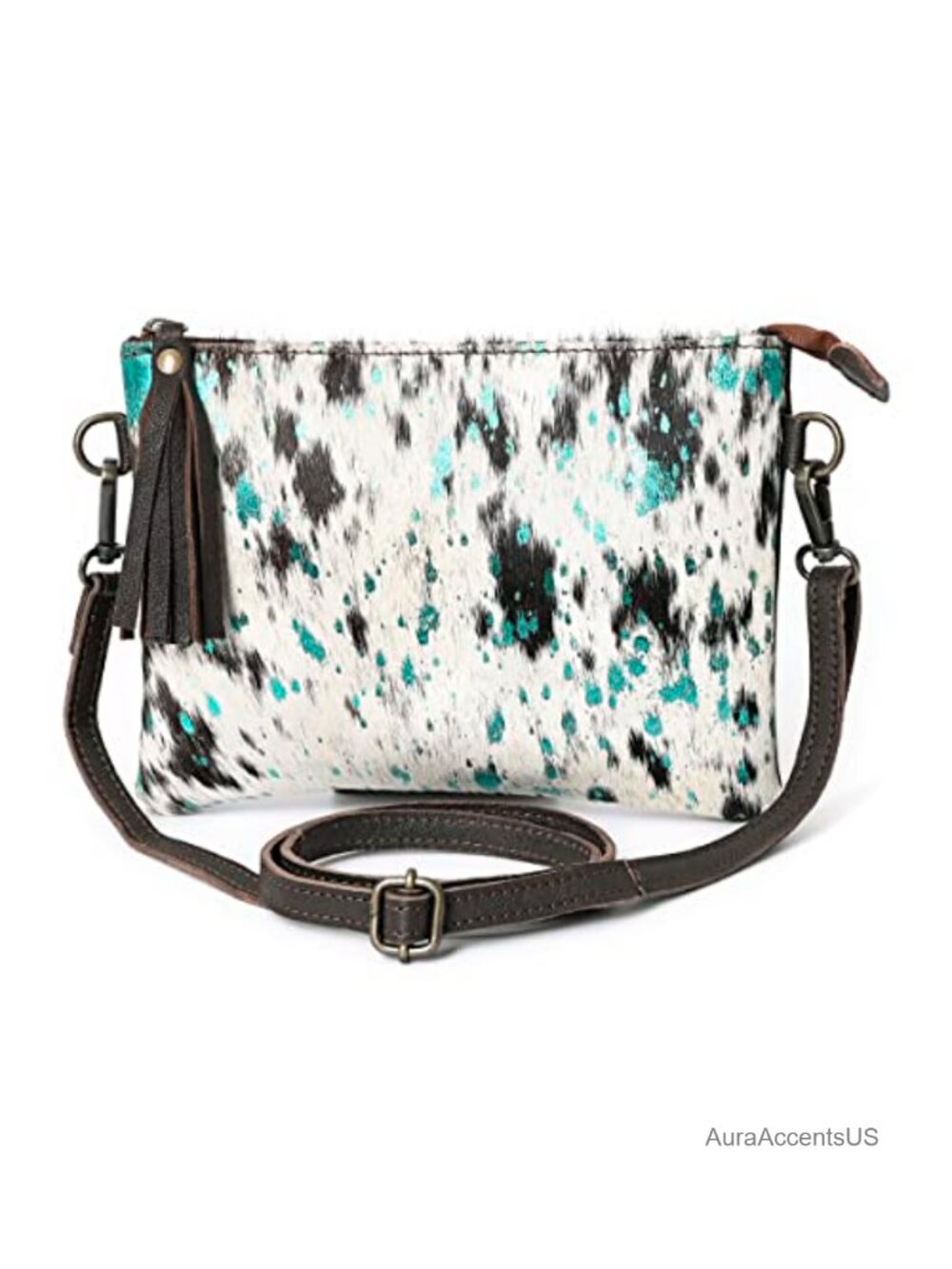 Genuine Hair-On Cowhide Crossbody Pouch Bag Handcrafted Adjustable